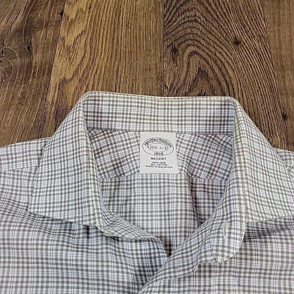 Brooks Brothers Shirt Mens 15.2 2/3 Gray Check Button Up Regent Long Sleeve - Picture 2 of 7